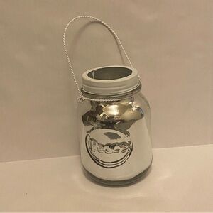 Large Silver Mason Jar Candle Holder With Handle & “Peace” Design Christmas